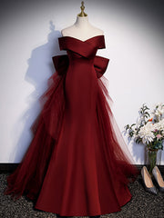 Princess Dress, Burgundy Mermaid Long Prom Dress, Burgundy Formal Evening Dresses