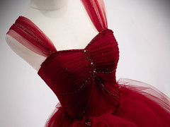 Formal Dresses Corset, Burgundy Off Shoulder Tulle Long Prom Dress, Burgundy Formal Dress