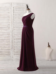 Party Dress Party, Burgundy One Shoulder Chiffon Mermaid Long Prom Dresses