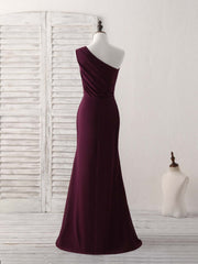 Party Dresses Casual, Burgundy One Shoulder Chiffon Mermaid Long Prom Dresses