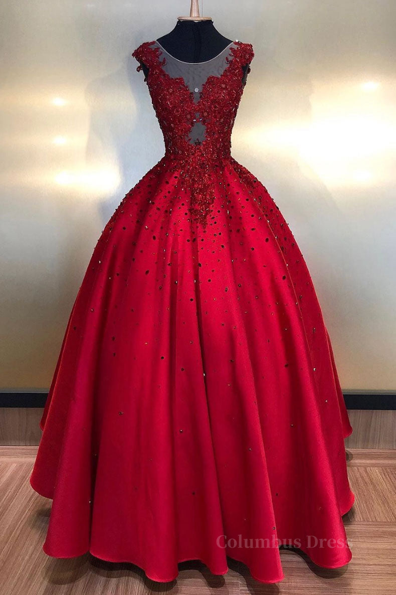 Festival Outfit, Burgundy round neck lace satin long prom dress burgundy evening dress