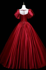 Classy Dress, Burgundy Satin Long A-Line Prom Dress,  Burgundy Formal Evening Dress