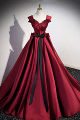 Prom Dresses Chicago, Burgundy Satin Long Prom Dress, Burgundy A-Line Evening Dress