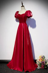 Bridesmaids Dresses Orange, Burgundy Satin Long Prom Dress, Simple A-Line Evening Dress