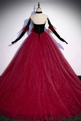 Formal Dresses Winter, Burgundy Strapless Tulle Long Prom Dress, A-Line Evening Party Dress