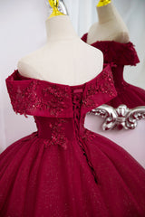 Evening Dress Online, Burgundy Sweetheart Flowers Sequins Lace Party Dress, Long Formal Dress Prom Dress