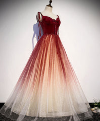 Prom Dress 2030, Burgundy Sweetheart Tulle Long Prom Dress Burgundy Evening Dress