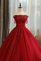 Homecoming Dresses Websites, Burgundy Tulle Lace Long Prom Dress, Burgundy A-Line Evening Gown