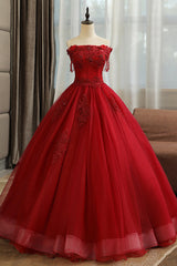 Homecoming Dresses Unique, Burgundy Tulle Lace Long Prom Dress, Burgundy A-Line Evening Gown