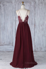 Homecomming Dress With Sleeves, Burgundy tulle lace long prom dress burgundy lace evening dress