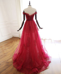 Prom Dresses Inspiration, Burgundy Tulle Lace Long Prom Dress Burgundy Tulle Lace Evening Dress