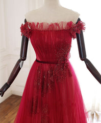 Prom Dress Inspirational, Burgundy Tulle Lace Long Prom Dress Burgundy Tulle Lace Evening Dress