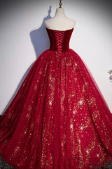 Bridesmaids Dresses Formal, Burgundy Tulle Long A-Line Ball Gown, Off the Shoulder Evening Party Dress
