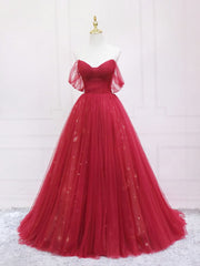 Prom Dress Black, Burgundy Tulle Long Prom Dress, Burgundy Evening Dress