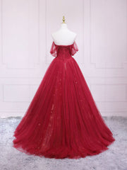 Prom Pictures, Burgundy Tulle Long Prom Dress, Burgundy Evening Dress