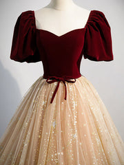 Party Dresses For Teenage Girl, Burgundy Tulle Long Prom Dress, Burgundy Tulle Formal Dresses
