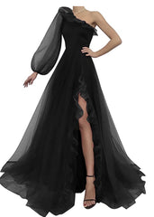 Fairy Dress, Burgundy tulle prom dress one shoulder evening dress