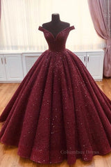 Homecomming Dress Vintage, Burgundy tulle sequin long prom dress, burgundy long evening dress