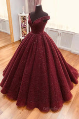 Homecoming Dress Sweetheart, Burgundy tulle sequin long prom dress, burgundy long evening dress