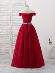 Prom Dresses Curvy, Burgundy Tulle Sweetheart Neck Long Prom Dress, Burgundy Evening Dress