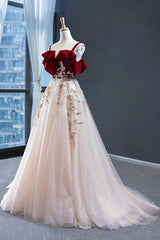 Formal Dress On Sale, Burgundy Velvet Lace Long Prom Dress, A-Line Off Shoulder Evening Dress