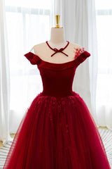 Bridesmaid Dress Color, Burgundy Velvet Long A-Line Prom Dress, Burgundy Formal Evening Dress