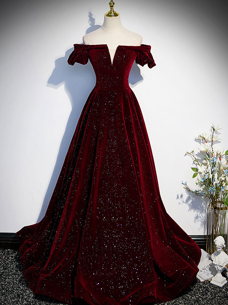 Formal Dresses Vintage, Burgundy Velvet Long Prom Dress, Burgundy Long Formal Dress