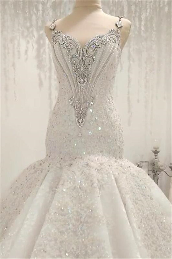 Wedding Dresses For Sale, Cap Sleeves Sparkle Diamond Fit and Flare Wedding Dresses Online