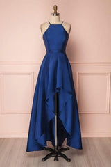 Formal Dresses Gown, Royal Blue A Line Halter High Low Prom Dresses