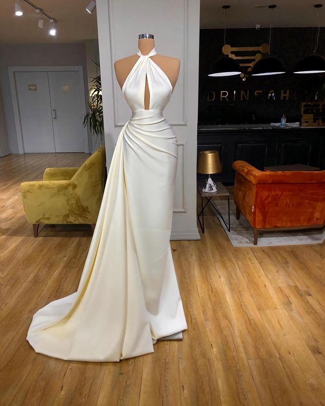 Evening Dress Shops Near Me, White Long Prom Dress, Sleeveless Evening Dress