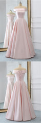 Homecomming Dresses Short, Pink Satin Long Evening Dress, With Pockets Pink Prom Gowns