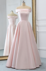 Homecoming Dresses Elegant, Pink Satin Long Evening Dress, With Pockets Pink Prom Gowns