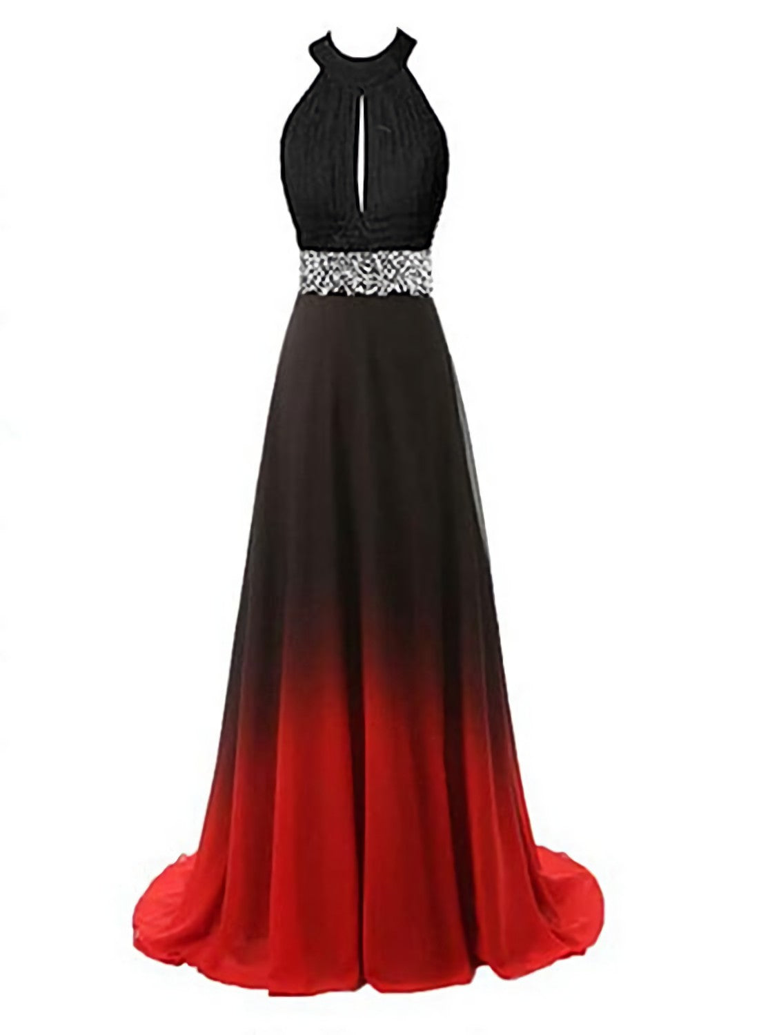 Homecoming Dress Short Prom, Beautiful Gradient Color Halter Beaded Party Dress, Red And Black Prom Dress