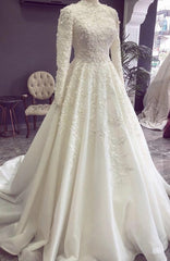 Wedding Dresses Colored, Ball Gown White Lace Wedding Dresses, Elegant Bridal Gown Prom Dress