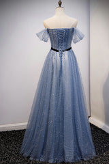 Evening Dress Mermaid, Blue Tulle Long A Line Prom Dress, Evening Dress