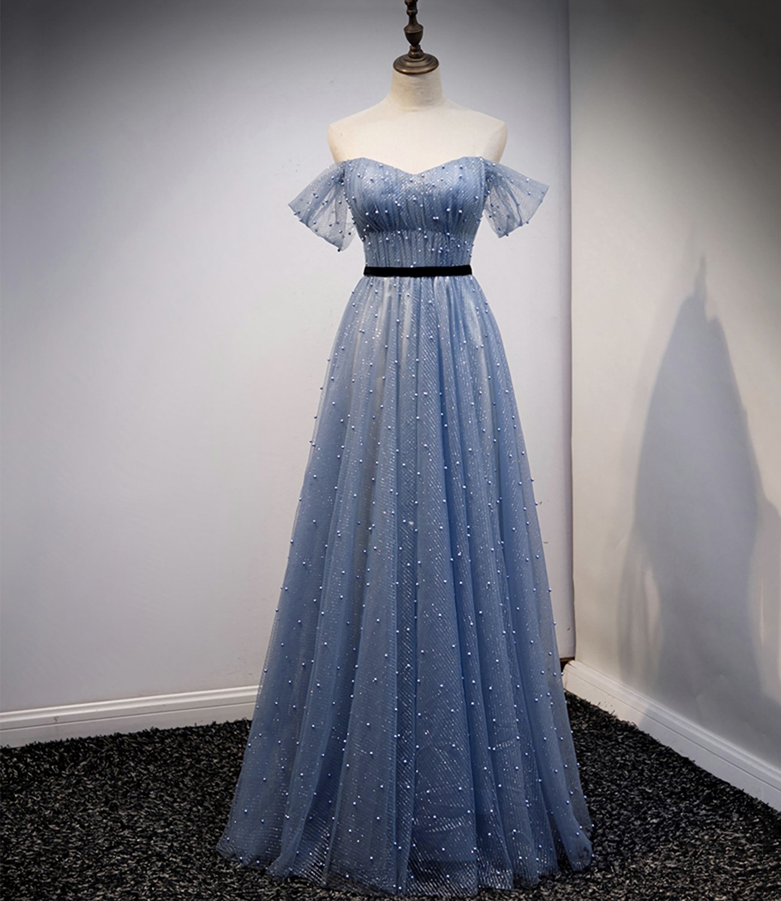 Evening Dresses Cocktail, Blue Tulle Long A Line Prom Dress, Evening Dress