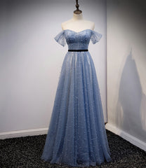 Evening Dresses Cocktail, Blue Tulle Long A Line Prom Dress, Evening Dress