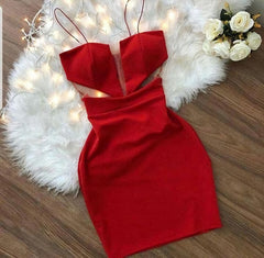 Prom Dresses Backless, Red Spaghetti Strap Short Homecoming Dress