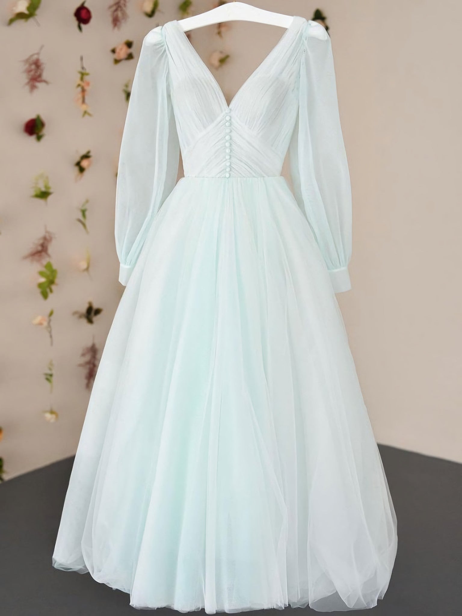 Homecoming Dresses Under 56, Simple V Neck Tulle Tea Length Prom Dress, Tulle Formal Dress