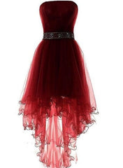 Prom Dress Places Near Me, Wine Red Homecoming Dress, Burgundy High Low Party Dress, With Beadings