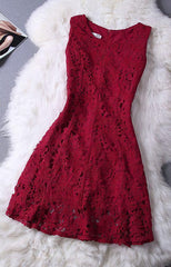 Prom Dress Websites, Elegant Lace Homecoming Dress, Sleeveless Dress, Burgundy Homecoming Dress