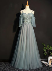 Homecoming Dress Lace, Lovely Tulle Off Shoulder Long Prom Gown Elegant Unique Party Dress