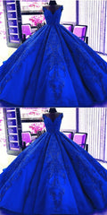 Homecoming Dress Pockets, Gorgeous Royal Blue Appliques Beads Quinceanera Dresses, Formal Ball Gown Prom Dress