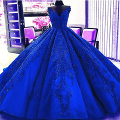 Homecoming Dresses Pockets, Gorgeous Royal Blue Appliques Beads Quinceanera Dresses, Formal Ball Gown Prom Dress