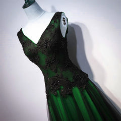 Prom Dresses Website, Chaming Black and Green Tulle V-neckline Long Party Dress, V-neckline Prom Dresses