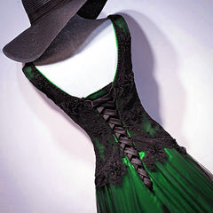 Prom Dresses Websites, Chaming Black and Green Tulle V-neckline Long Party Dress, V-neckline Prom Dresses
