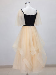 Prom Dresses 2023, Champagne A-Line Tulle Short Prom Dresses, Champagne Formal Dress