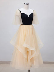 Prom Dresses 2019, Champagne A-Line Tulle Short Prom Dresses, Champagne Formal Dress