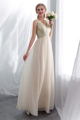 Evening Dresses Velvet, Champagne Chiffon Backless Long Prom Dresses with Sequins