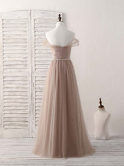 Party Dress In White, Champagne Off Shoulder Tulle Long Prom Dress, Champagne Evening Dress